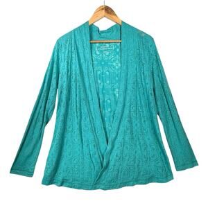 SOMA Live Lounge Wear Burnout Top Women SIZE MEDIUM Open Cardigan L/S Teal Green